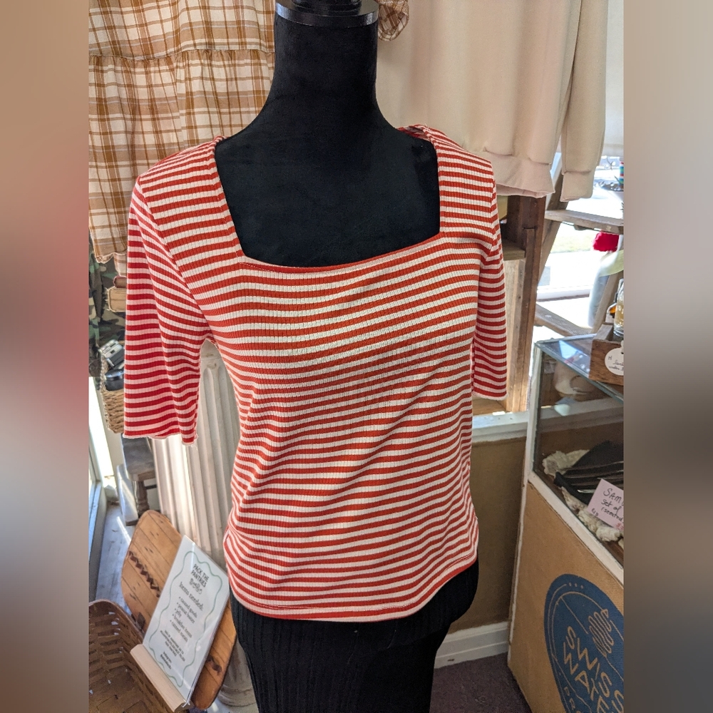 Copper key Striped Square Neck Top - Red and White